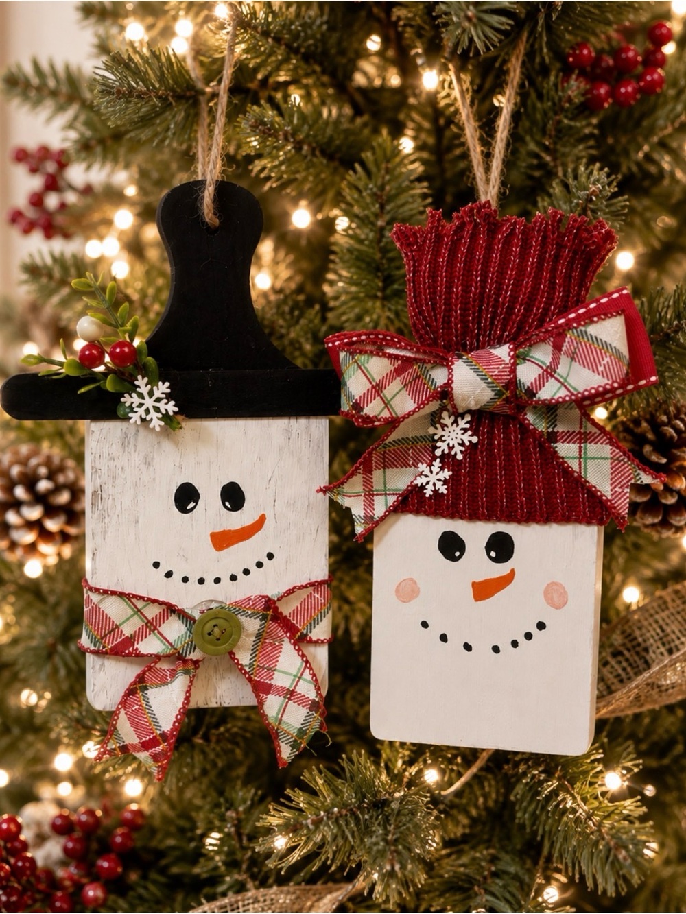 Handcrafted Red & White Snowman Ornament Set - Home Holiday
